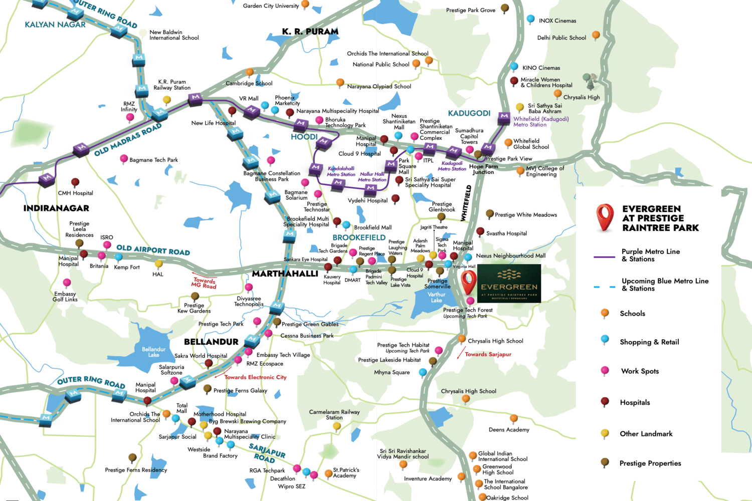 Prestige Evergreen Whitefield Location Map